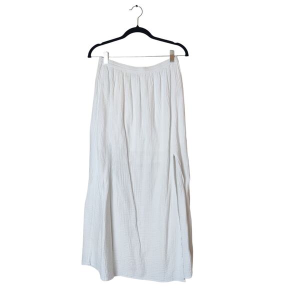 J. Crew Side Slit Soft Cotton Gauze Pull On White Midi Skirt XS Coastal - Picture 1 of 12